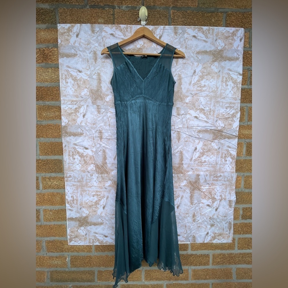 Komarov teal satin mesh dress size small